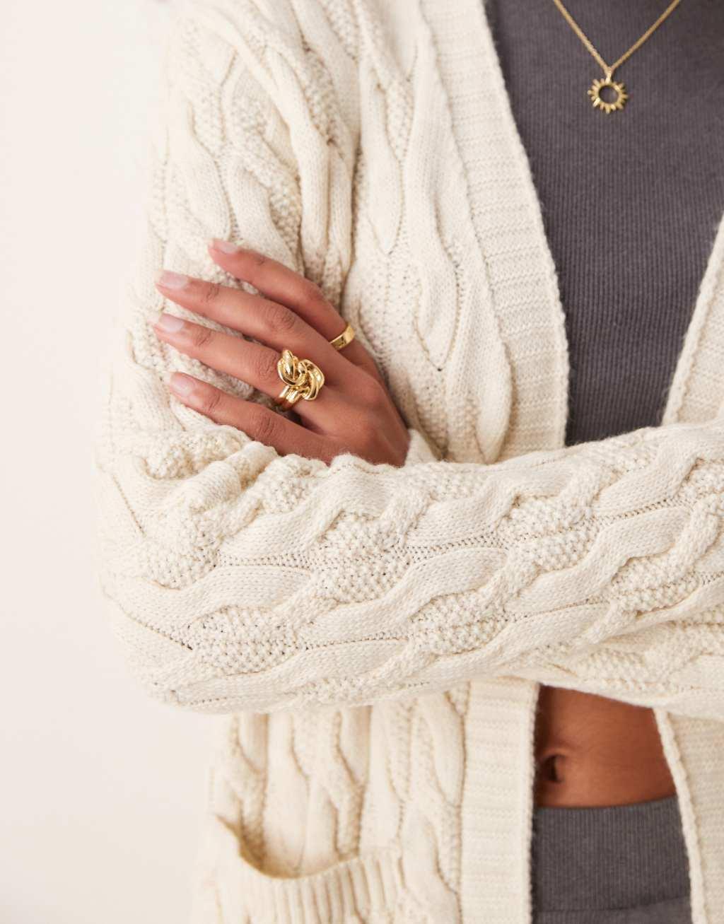 ASOS DESIGN oversized cable knit cardigan in ivory Product Image