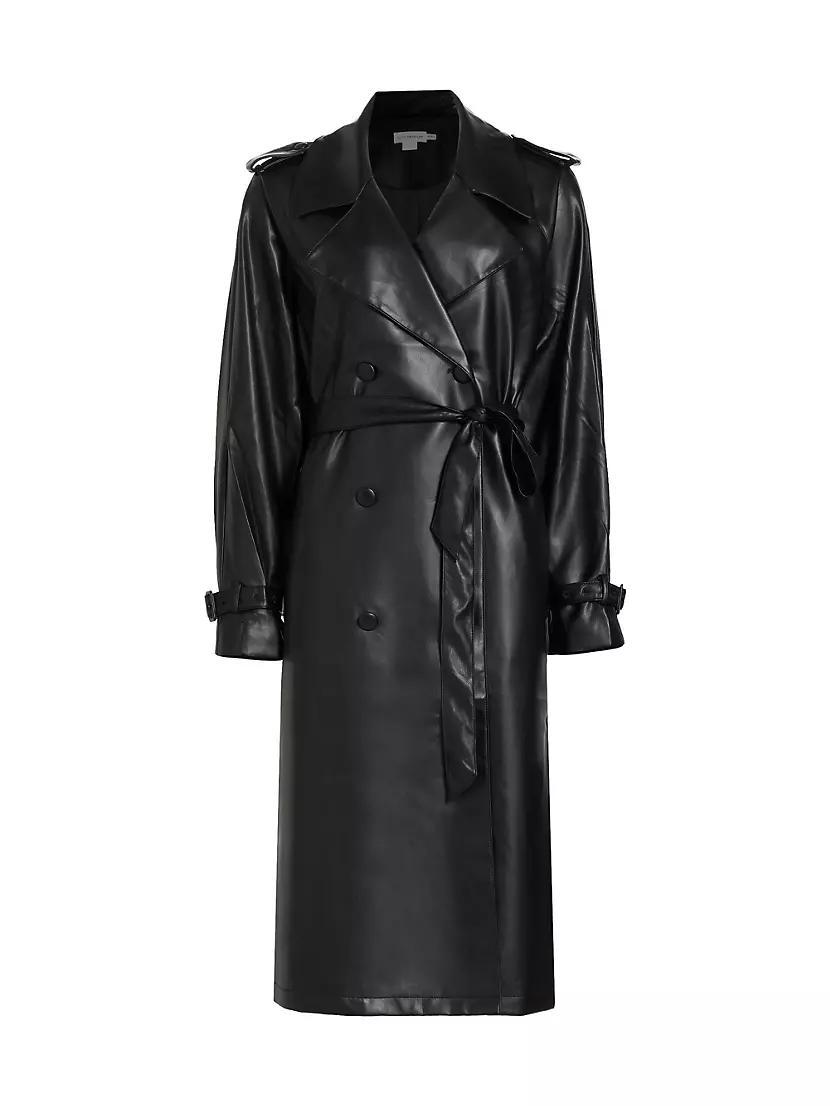 Better Than Leather Faux Leather Double-Breasted Trench Coat Product Image