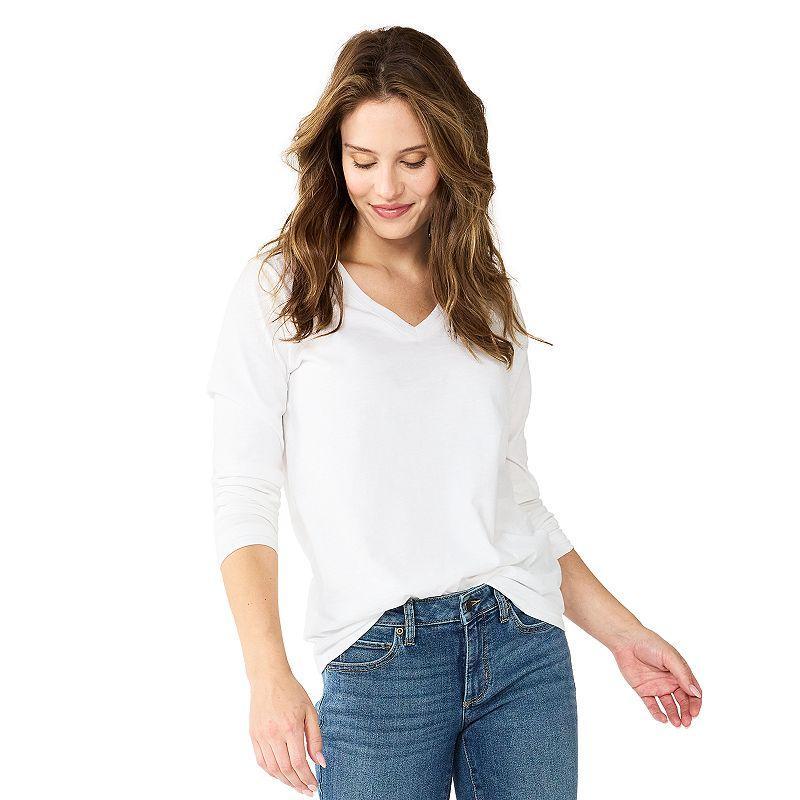 Petite Sonoma Goods For Life Everyday Long Sleeve V-Neck Top, Womens Product Image