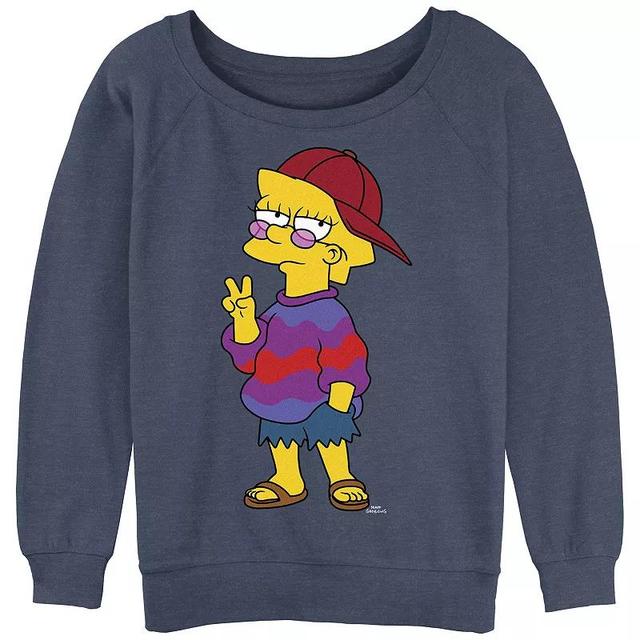 Juniors The Simpsons Cool Lisa Slouchy Terry Graphic Pullover, Womens Blue Grey Product Image