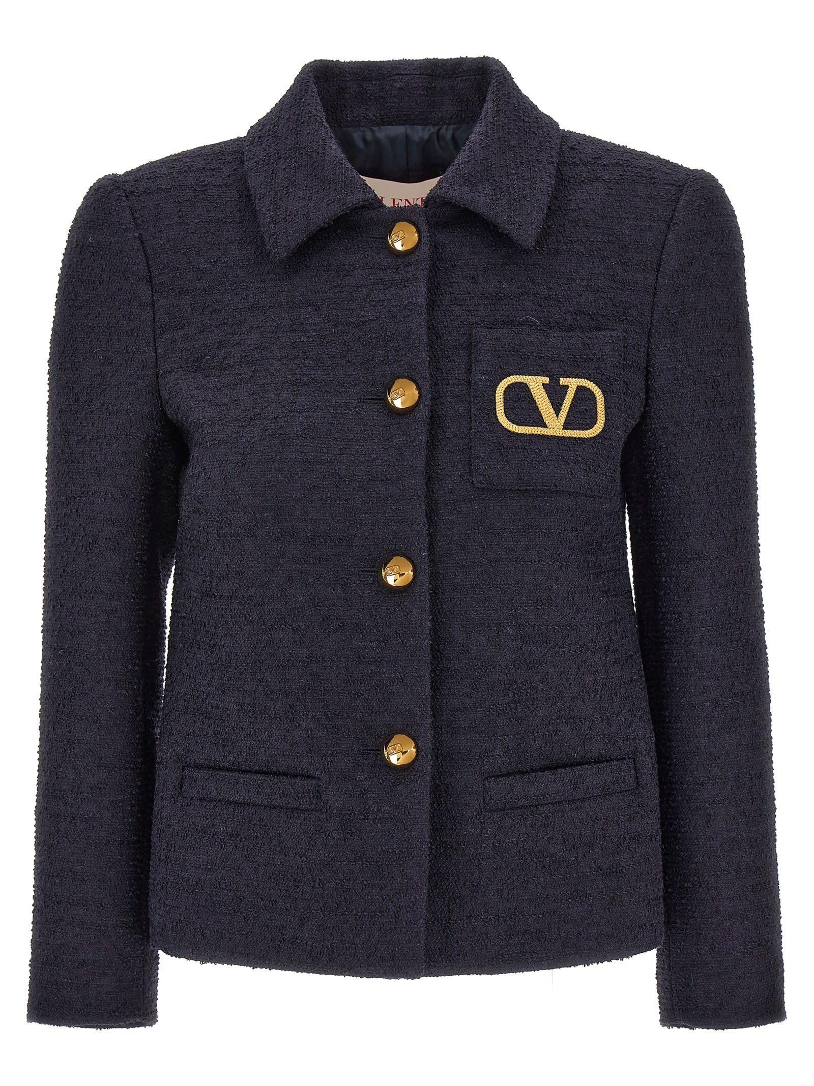 VALENTINO Tweed Crop Jacket In Blue Product Image