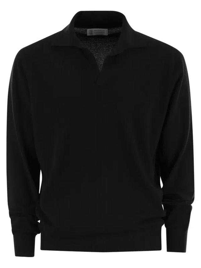 BRUNELLO CUCINELLI Knitted Polo Shirt In Black Product Image