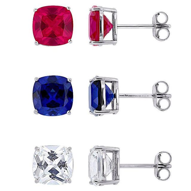 Stella Grace Sterling Silver Lab-Created Ruby, Lab-Created Blue & White Sapphire 3-Piece Stud Earring Set, Womens, Multicolor Product Image