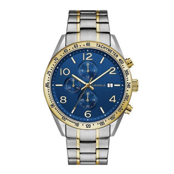 Men's Caravelle by Bulova Chronograph Two-Tone Watch with Blue Dial (Model: 45B152) Product Image