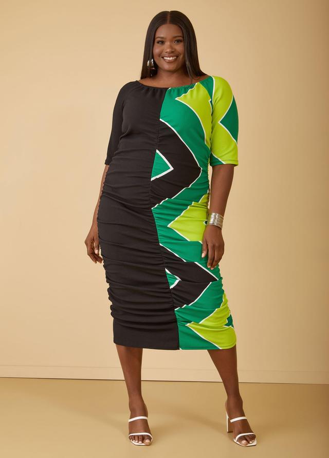 Plus Size Ruched Textured Knit Midi Dress Ashley Stewart Product Image