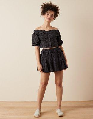 AE Off-The-Shoulder Puff-Sleeve Eyelet Top Product Image