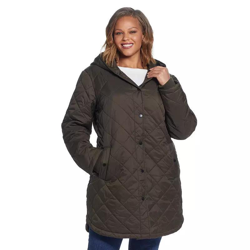 Plus Size Weathercast Hood Quilted Duffle Jacket, Womens Green Product Image