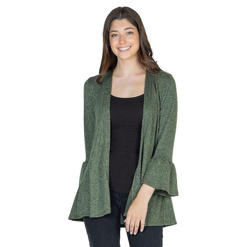 Womens 24Seven Comfort Apparel 3/4-Sleeve Open Cardigan Green Product Image