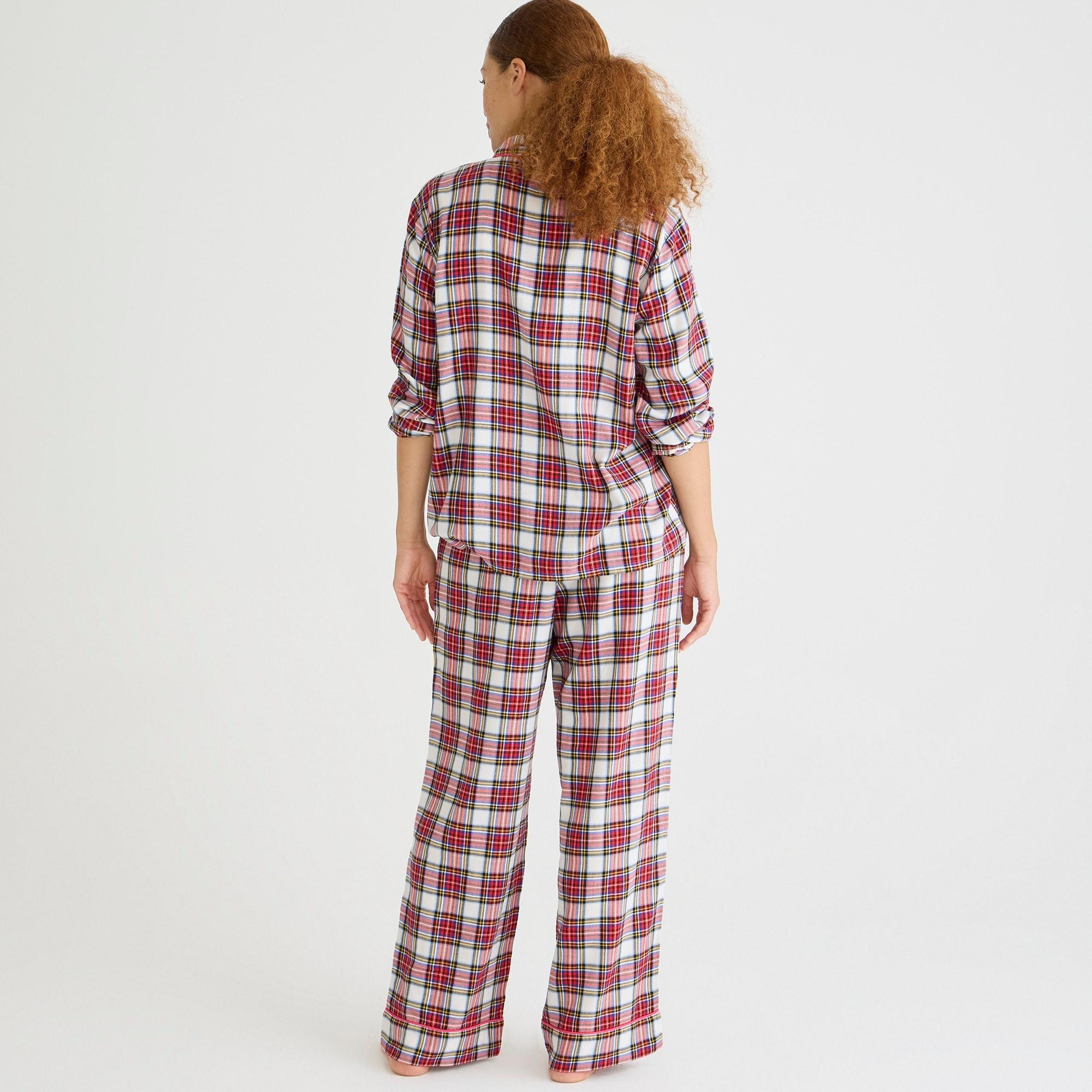 Flannel long-sleeve pajama pant set in white Stewart tartan Product Image