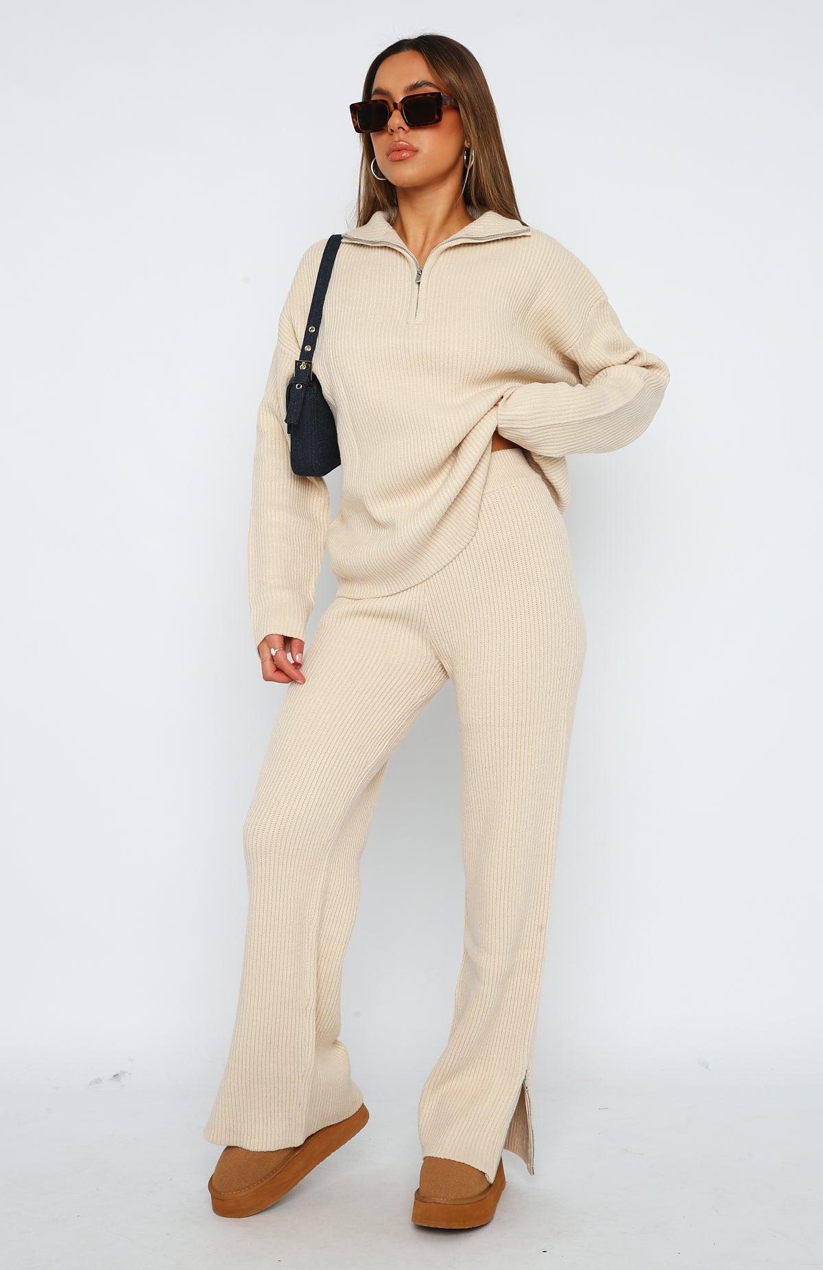 Let's Get Cosy Knit Pants Beige Product Image