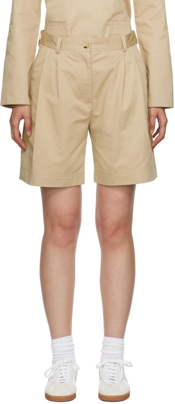 Beige Pleated Shorts In 809 Overcast Beige Product Image