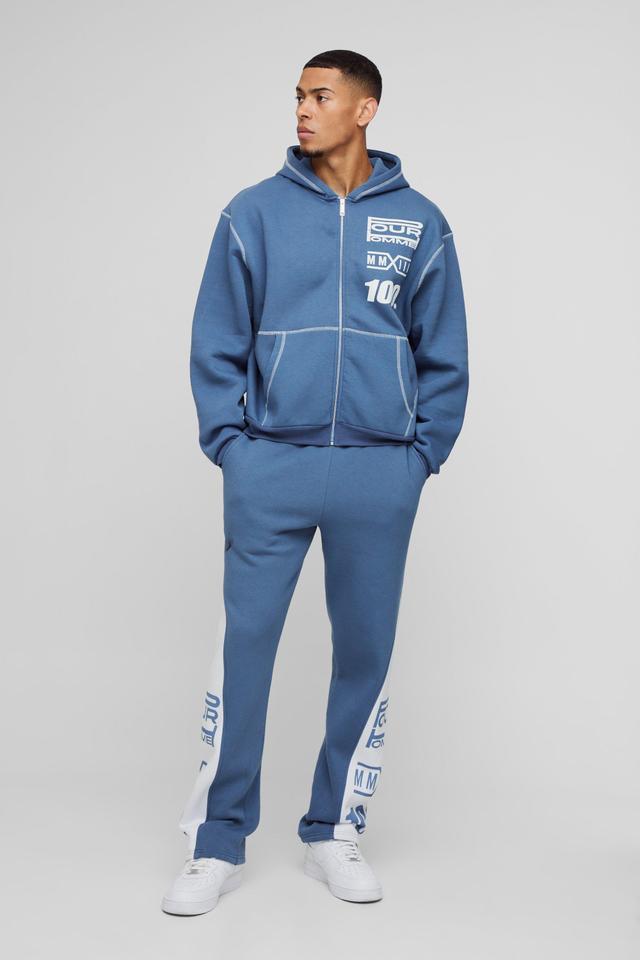 Oversized Boxy Moto Gusset Zip Through Hooded Tracksuit | boohooMAN USA Product Image