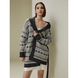 Wool Tie-waist Cardigan in Fair Isle Design Product Image