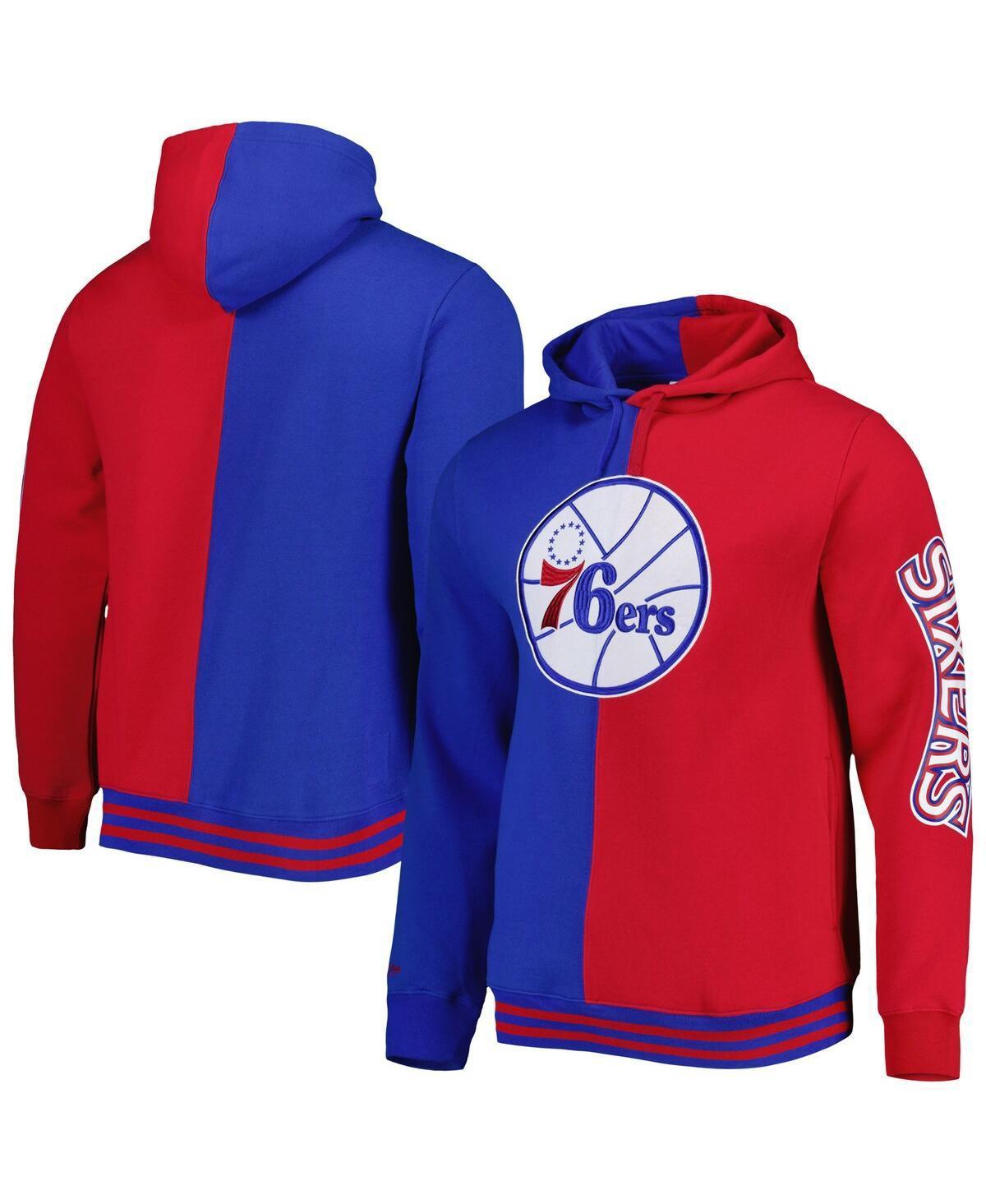 Mens Mitchell & Ness Royal/Red Philadelphia 76ers Hardwood Classics Split Pullover Hoodie Product Image