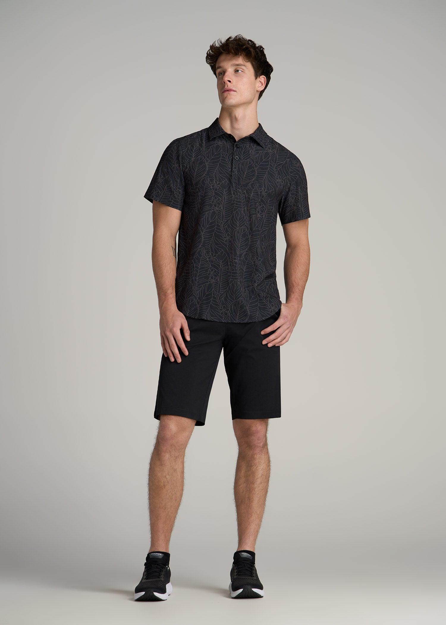 Coastal Perforated Tall Men's Polo Shirt in Black Tropical Male Product Image