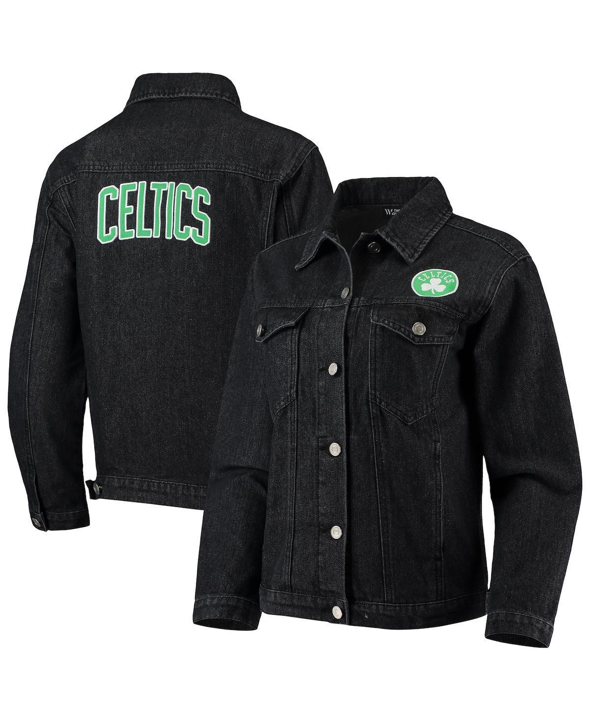 Womens The Wild Collective Black Boston Celtics Patch Denim Button-Up Jacket Product Image