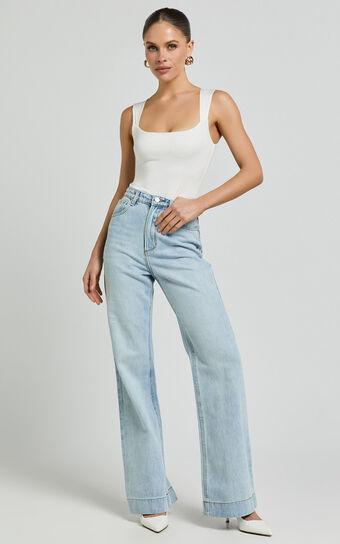 Emman Jeans - High Waisted Cotton Wide Leg Denim Jeans in Sunday Blue Product Image