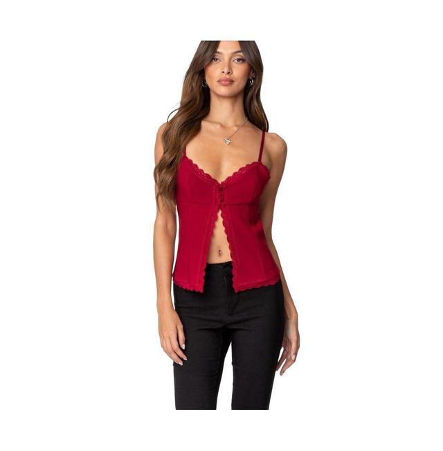 Edikted Womens Crimson Lacey Split Front Top Product Image