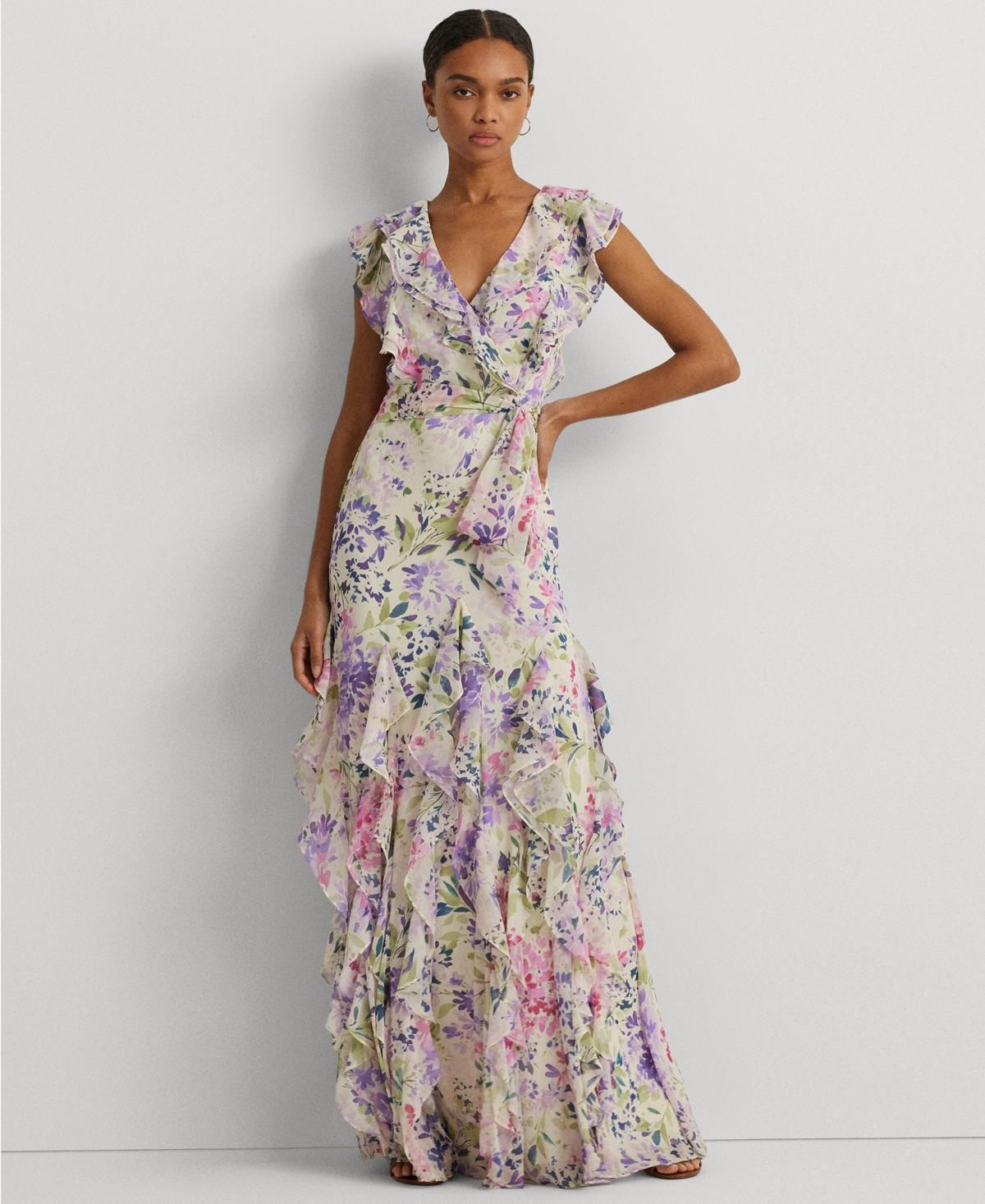 Lauren Ralph Lauren Womens Ruffled Floral A-Line Dress Product Image