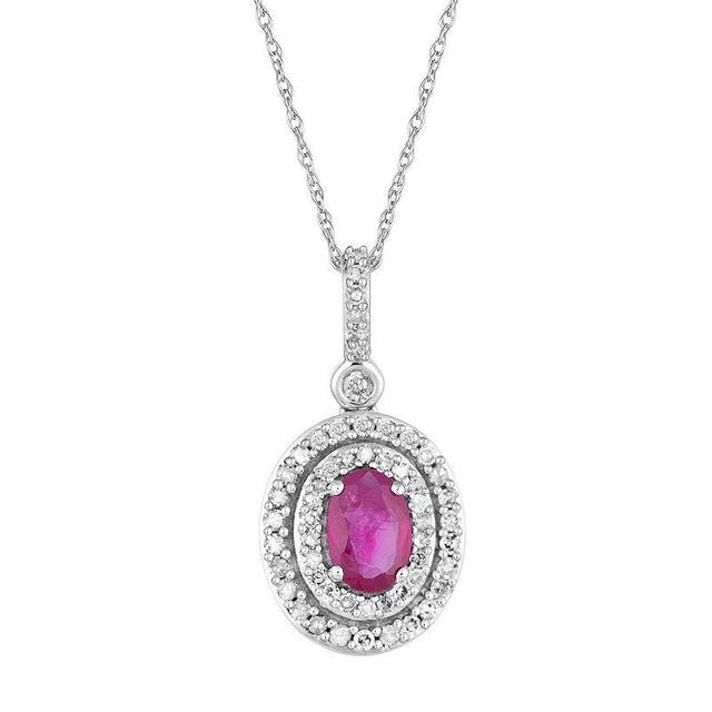 10k White Gold Ruby & 1/4 Carat T.W. Diamond Double Halo Pendant Necklace, Womens 10k Whgold Product Image