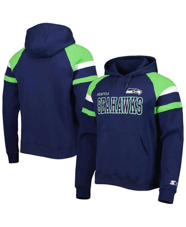 Mens Starter College Navy Seattle Seahawks Draft Fleece Raglan Pullover Hoodie Product Image