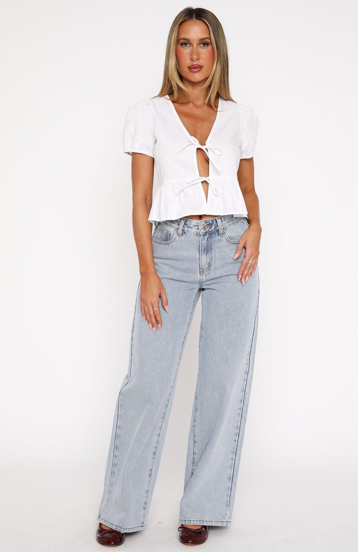 Lily Mid Rise Wide Leg Jeans Mid Blue Product Image