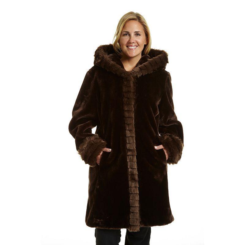 Plus Size Excelled Hooded Faux-Fur Jacket, Womens Brown Product Image