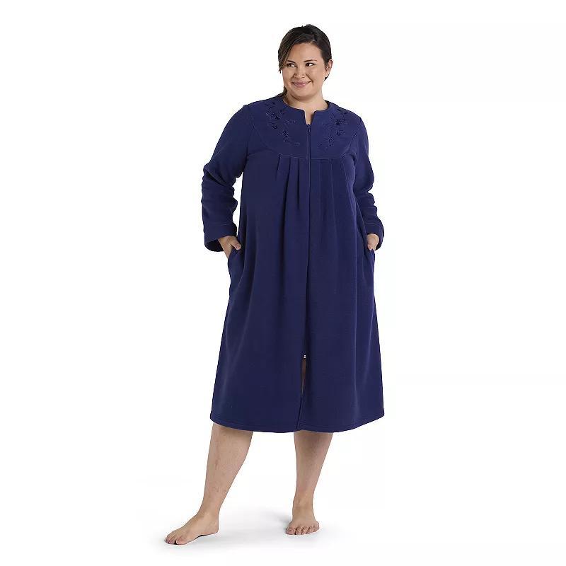 Plus Size Miss Elaine Essentials Micro Fleece Long Zip Robe, Womens Purple Product Image