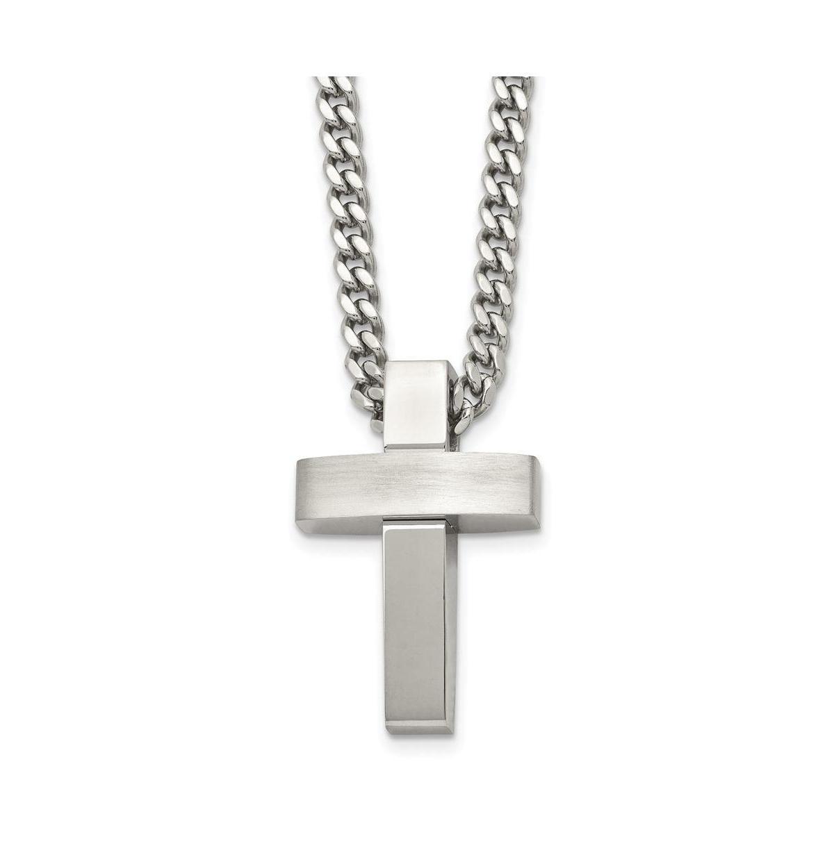 Chisel Brushed and Polished Cross Pendant on a Curb Chain Necklace Product Image