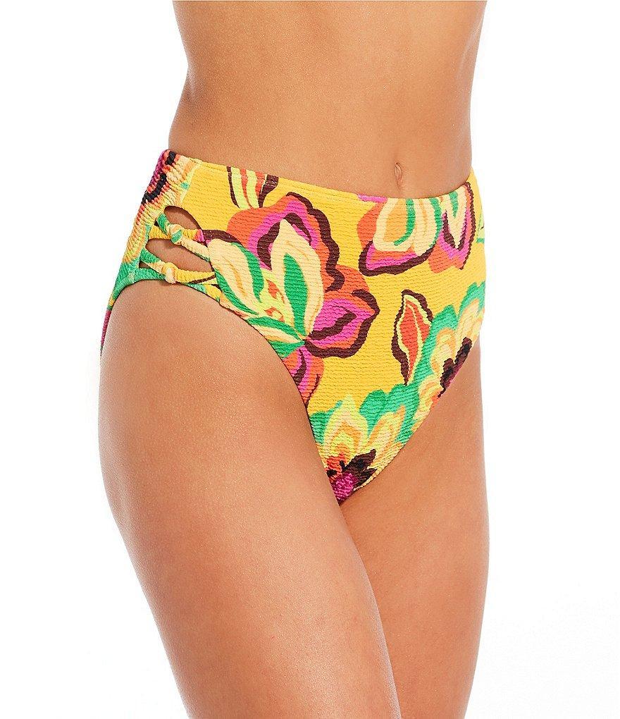 GB Bright Bloom Scrunchie Textured Knotted Side High Waisted Swim Bottom Product Image