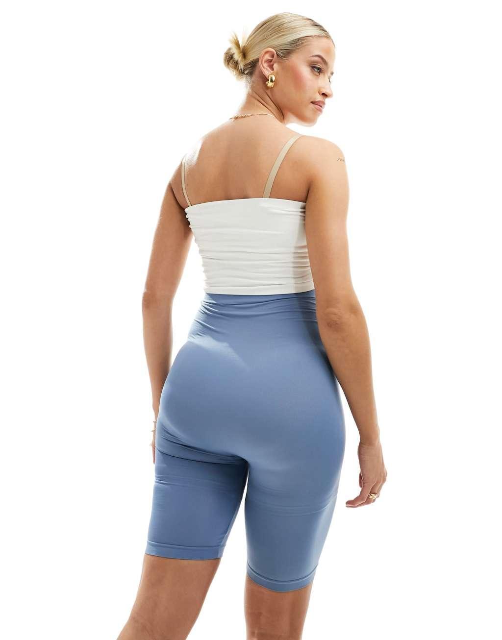 Mamalicious Maternity over the bump shapewear shorts in denim blue Product Image