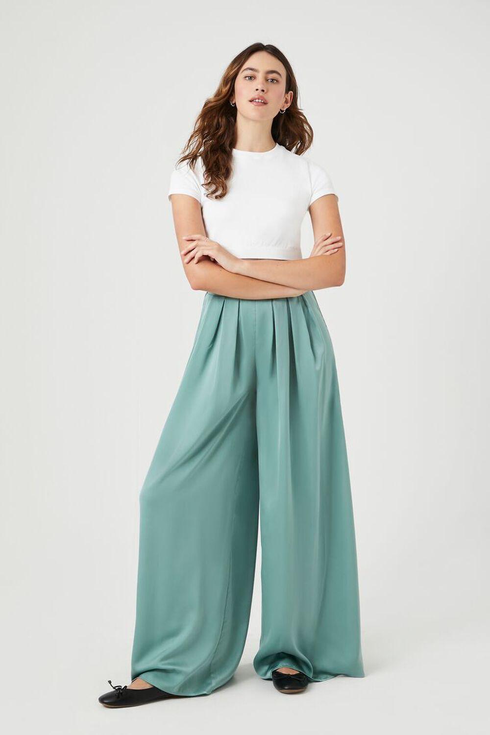 Pleated Satin Palazzo Pants | Forever 21 Product Image