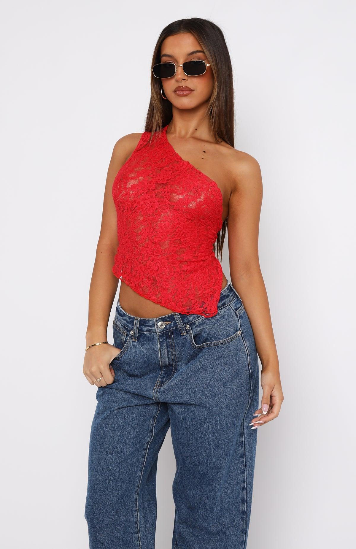 It's  A Love Story Lace Top Red Product Image