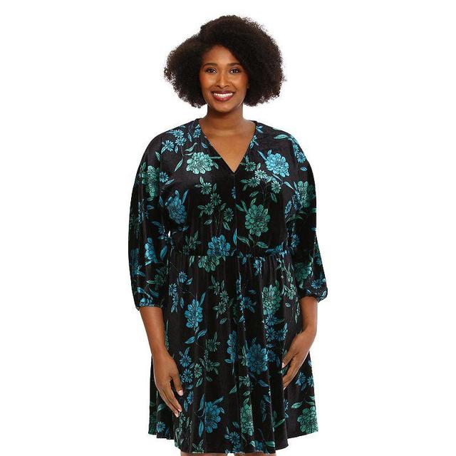 London Times Plus Size Long Sleeve V-Neck Floral Print Dress Product Image