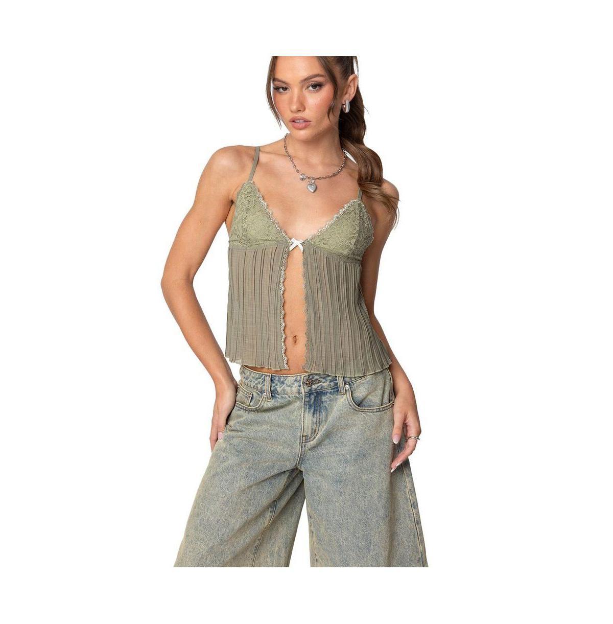 Edikted Womens Pleated Lacey Split Front Tank Top product image