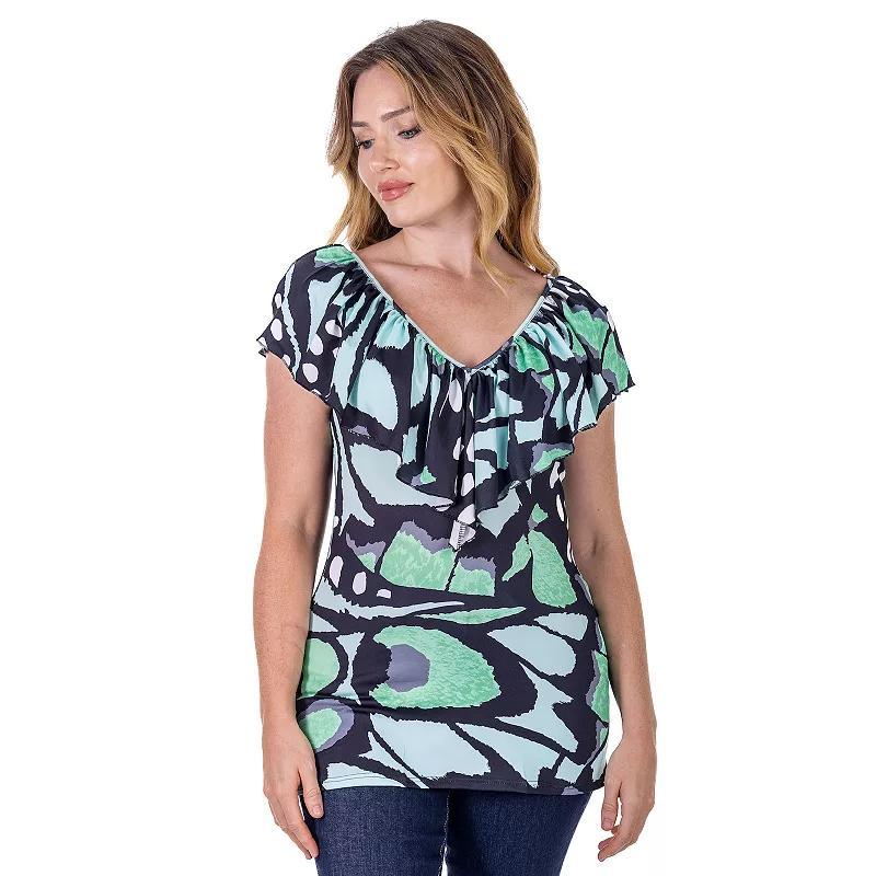 Womens 24Seven Comfort Apparel Butterfly Ruffle V Neck Top Product Image