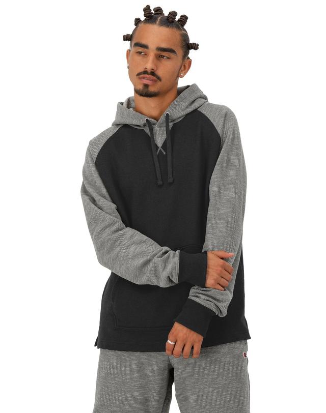 Mens Champion Powerblend Hoodie, Stripe Black/Manhattan Mist/Black S Product Image