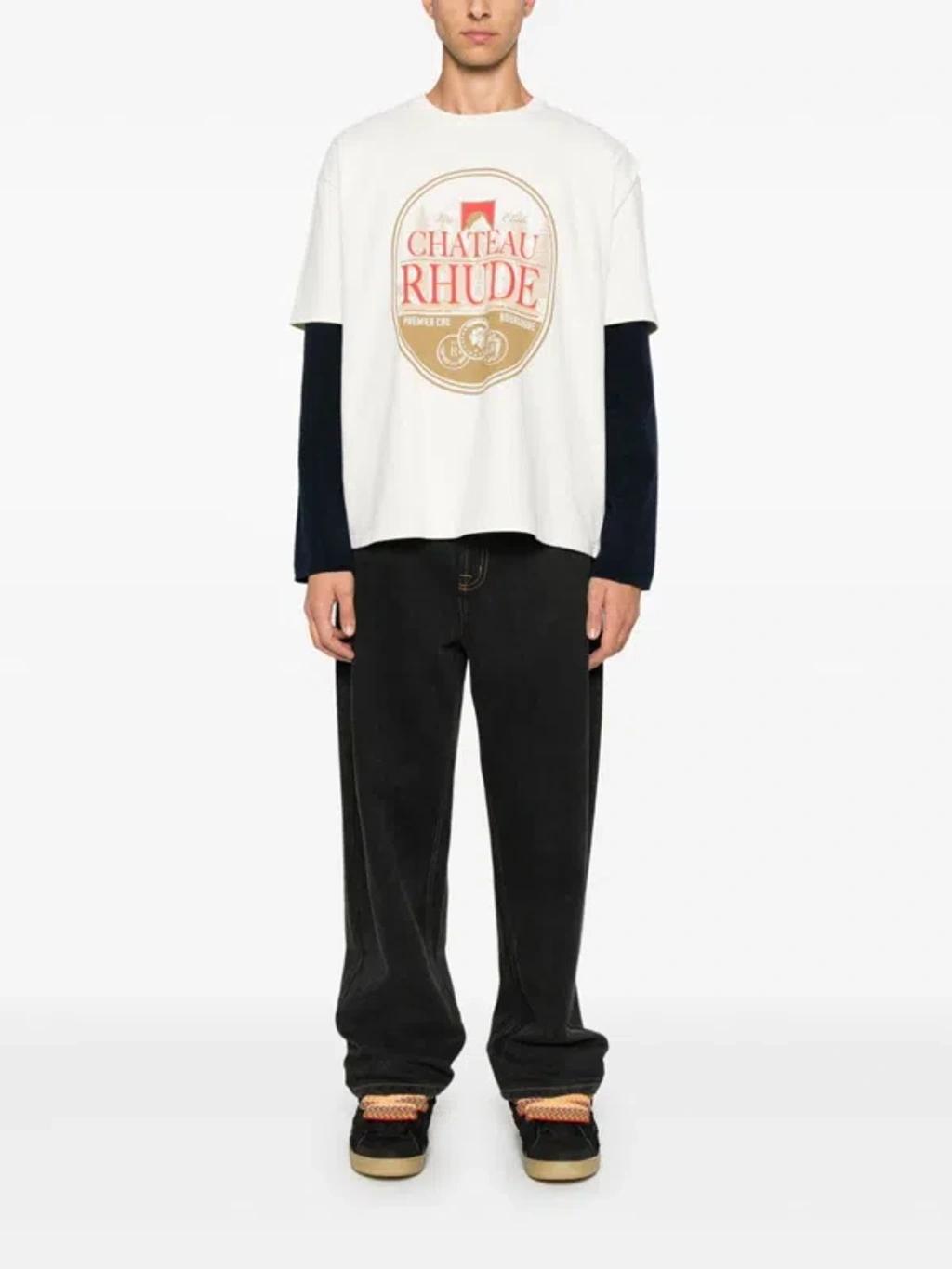 RHUDE Premier Cru Printed Cotton T-shirt In White Product Image