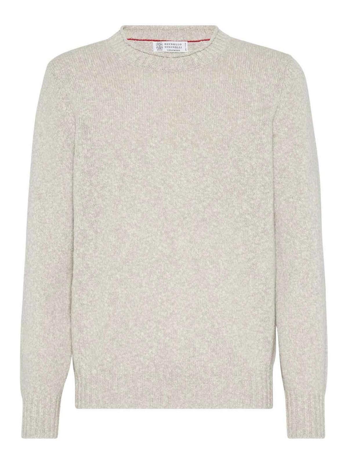 BRUNELLO CUCINELLI Men's Mouline Cashmere Crewneck Sweater In Light Grey Product Image