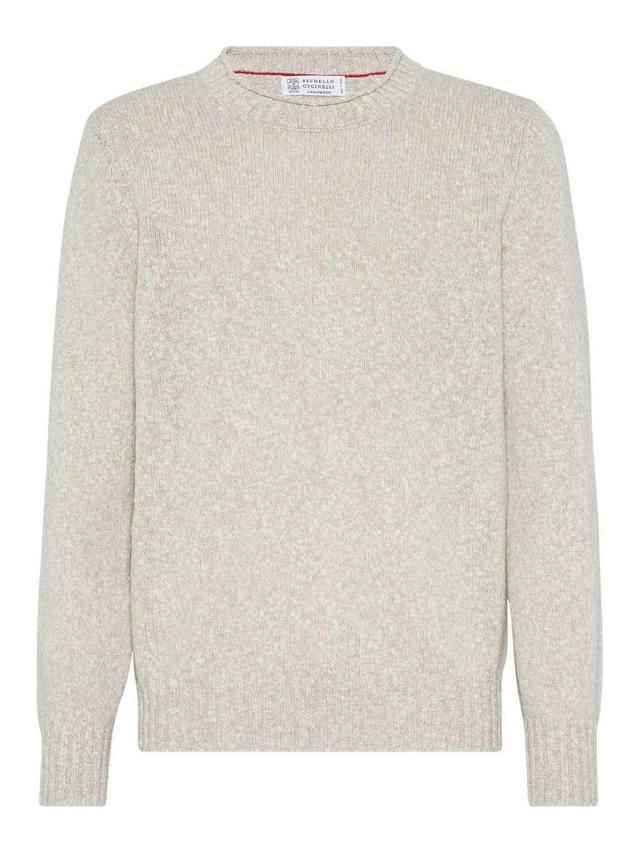 BRUNELLO CUCINELLI Men's Mouline Cashmere Crewneck Sweater In Light Grey Product Image