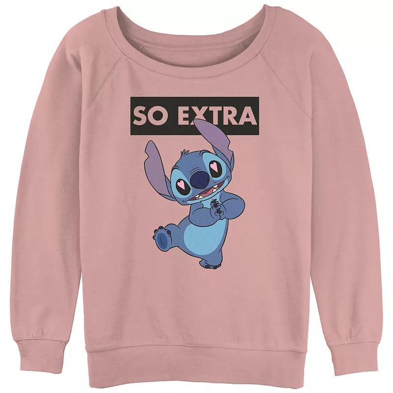 Disneys Lilo & Stitch Juniors So Extra Stitch Slouchy Terry Graphic Pullover, Womens Product Image