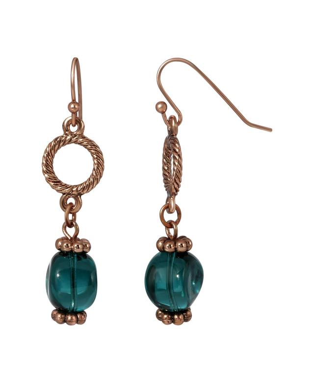 1928 Copper Tone Green Bead Wire Drop Earrings, Womens Product Image