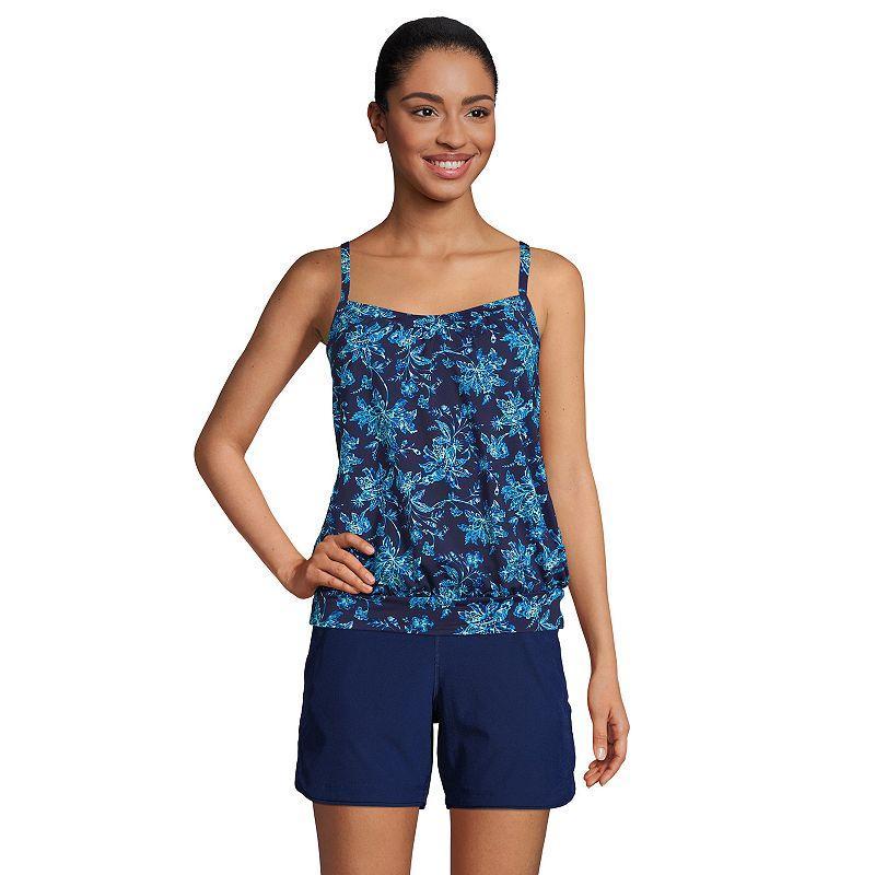 Womens Lands End UPF 50 Blouson Tankini Swimsuit Top Deep Blue Jacobean Product Image