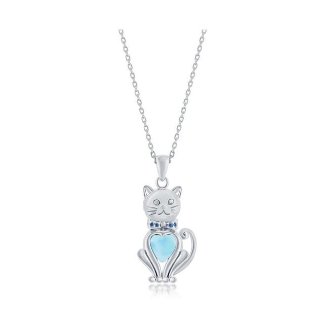 Sterling Silver Genuine Larimar Cat Pendant Necklace, Womens Product Image