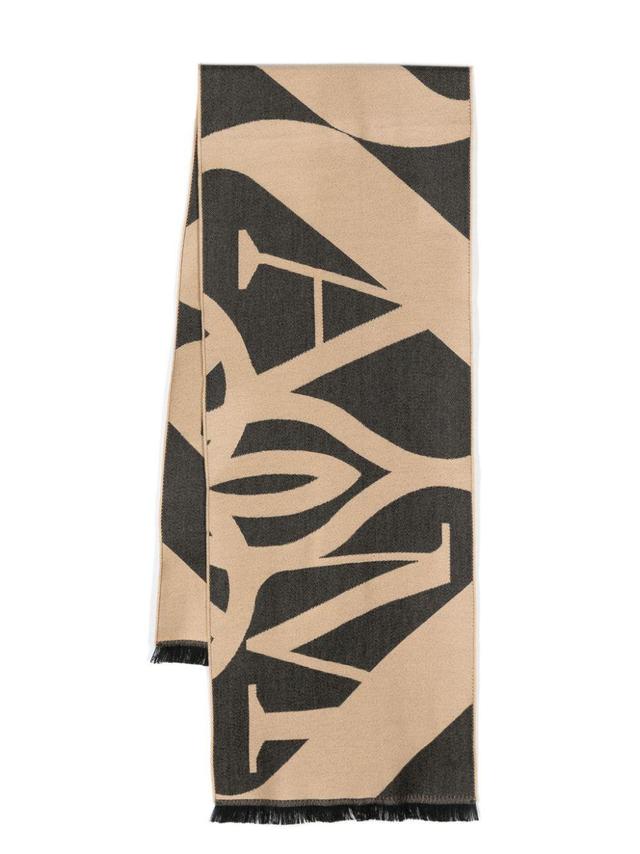 Logo-jacquard Wool Scarf In Neutrals Product Image