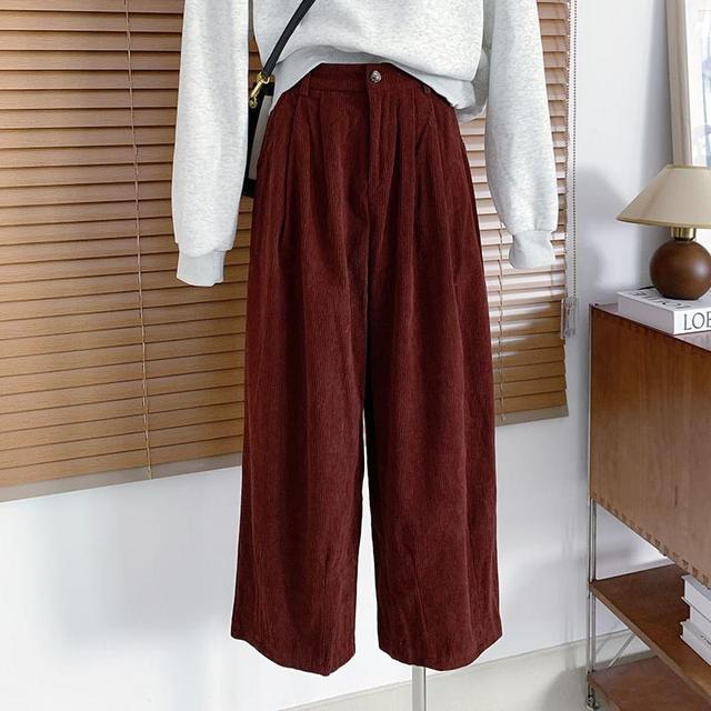 High Waist Corduroy Wide Leg Pants Product Image