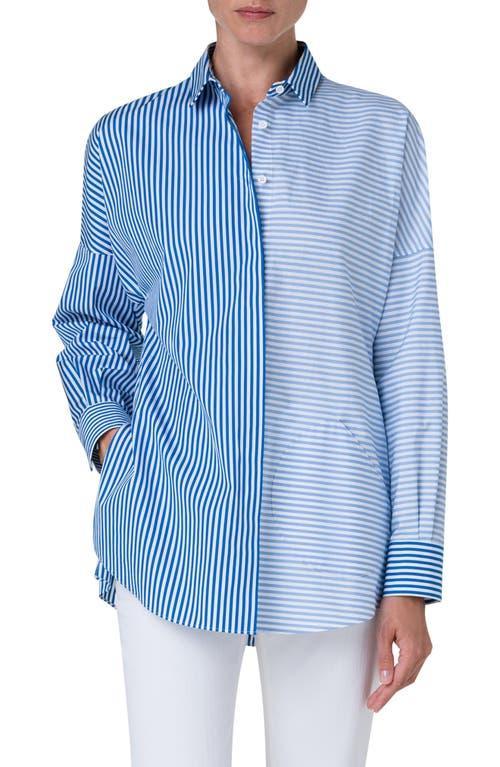 Akris punto Mixed Directional Stripe Cotton Poplin Button-Up Shirt product image