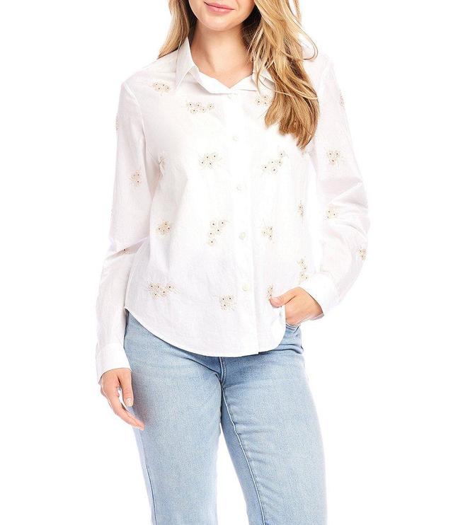 Karen Kane Embellished Collared Long Sleeve Button Up Top Product Image