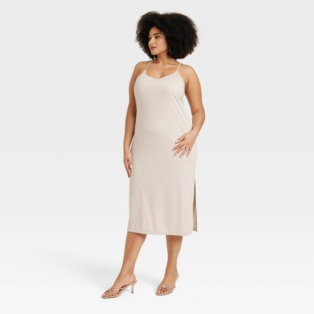 Womens Rib-Knit Midi Cami Dress - A New Day Cream 4X Product Image