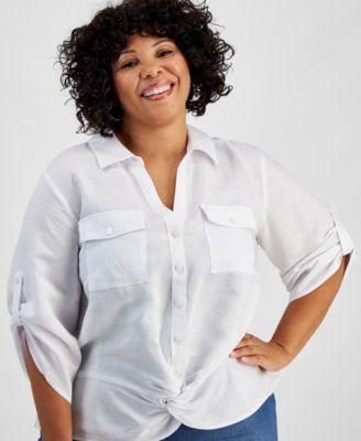 Plus Size Linen Twist-Hem Shirt, Created for Macy's  Product Image